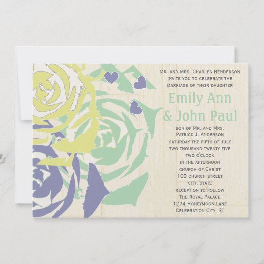 Emerald and Navy Modern Succulent Wedding Invite Kaart (Voorkant)
