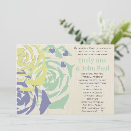 Emerald and Navy Modern Succulent Wedding Invite Kaart (Staand voorkant)