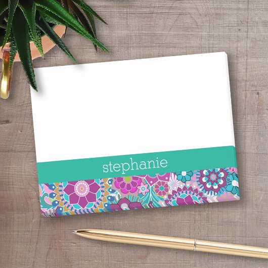 Emerald and Pink Floral Pattern - Voeg Jouw naam t Post-it® Notes