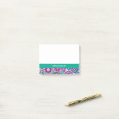Emerald and Pink Floral Pattern - Voeg Jouw naam t Post-it® Notes (Op bureau)