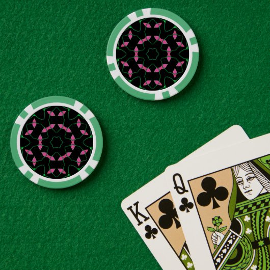 Emerald and Pink Kaleidoscope Poker Chips (Pokertafel (Dubbel))