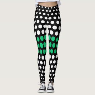 Emerald and White Polka Dot Pattern Leggings