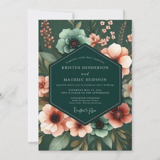 Emerald Anemone Noir Wedding Kaart (Voorkant)