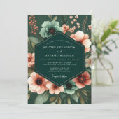 Emerald Anemone Noir Wedding Kaart (Staand voorkant)