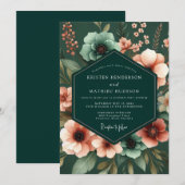 Emerald Anemone Noir Wedding Kaart (Voorkant / Achterkant)