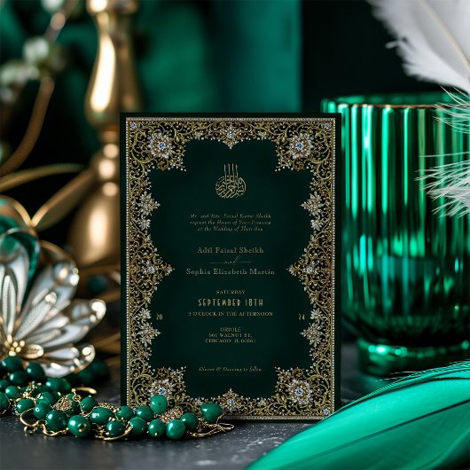 Emerald Antiek Goud & Jeweled Islamitische bruilof Kaart