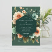 Emerald Apricot Artful Wedding Kaart (Staand voorkant)