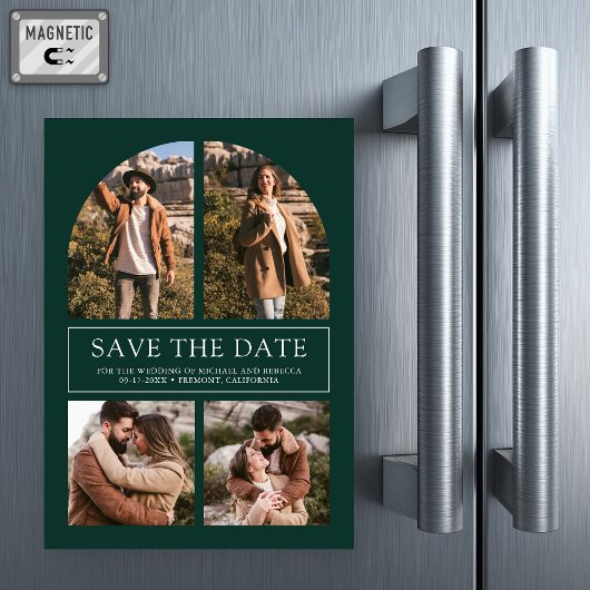 Emerald Arch Photo Collage Wedding Save the Date Magnetische Uitnodiging