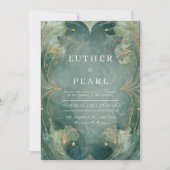 Emerald Art Nouveau Ginkgo bruiloft uitnodiging (Voorkant)