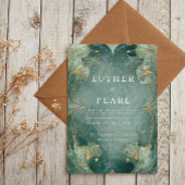 Emerald Art Nouveau Ginkgo bruiloft uitnodiging