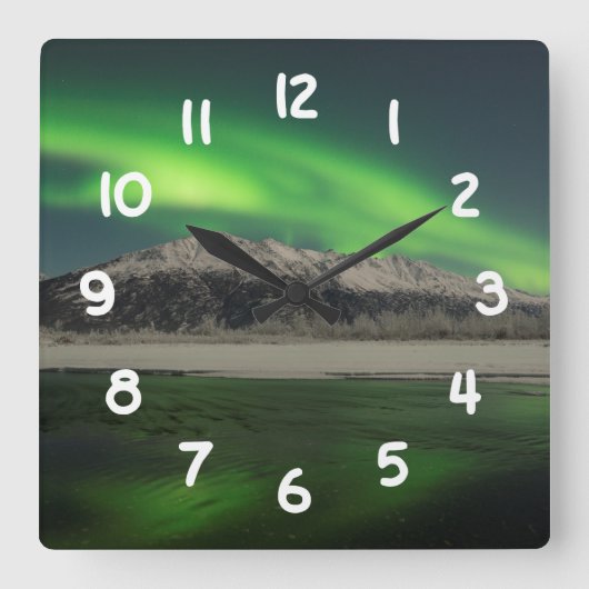 Emerald Aurora Vierkante Klok (Voorkant)