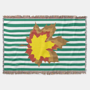 Emerald Autumnal Stripes met Leaves Deken