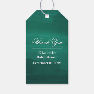 Emerald baby shower. Neutraal groen dank u Cadeaulabel