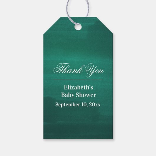 Emerald baby shower. Neutraal groen dank u Cadeaulabel (Voorkant)
