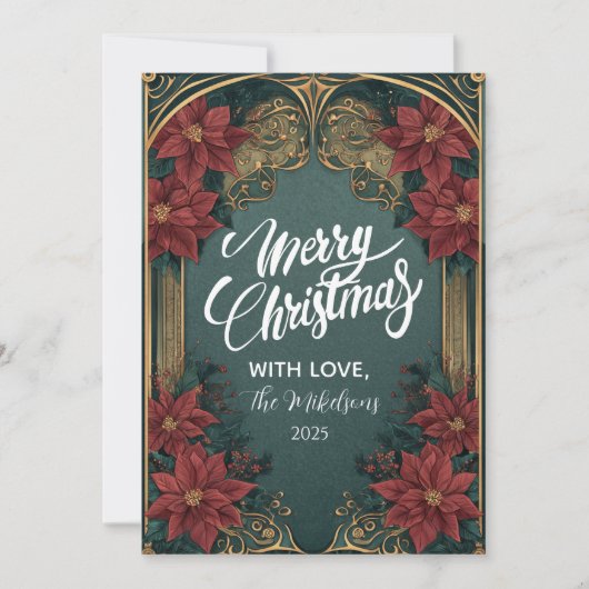 Emerald Barok Kerstmis Feestdagenkaart (Voorkant)