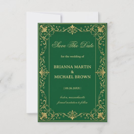 Emerald Barok Luxe Keltisch Save The Date (Voorkant)