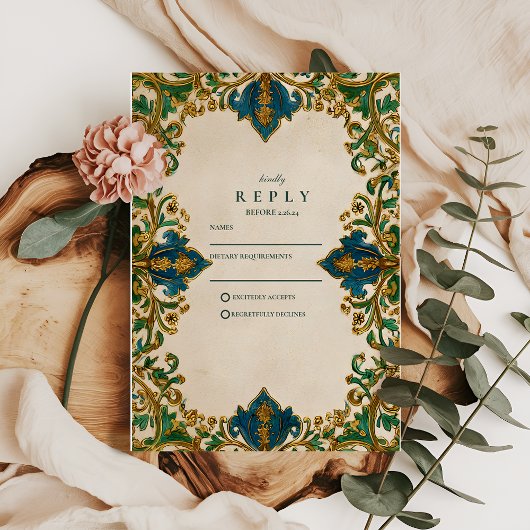 Emerald Baroque Islamic Wedding RSVP Kaartje