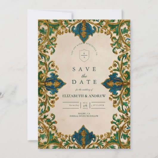 Emerald Baroque Islamic Wedding Save The Date (Voorkant)