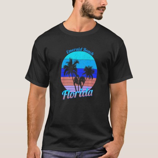 Emerald Beach Florida Retro Tropical Palm Trees Va T-shirt (Voorkant)