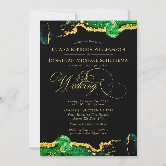 Emerald Black Gold  Script Digital Weddenschap Kaart (Voorkant)