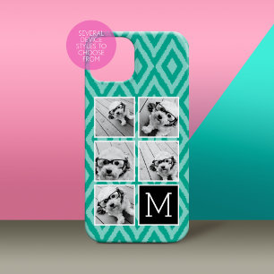 Emerald & Black Instagram 5 Photo Collage Monogram Case-Mate iPhone Case