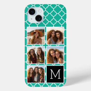 Emerald Black Instagram 5 Photo Collage Monogram iPhone 15 Mini Hoesje