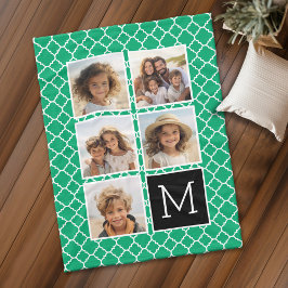 Emerald Black Instagram 5 Photo Collage Monogram Fleece Deken