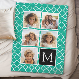 Emerald Black Instagram 5 Photo Collage Monogram Fleece Deken