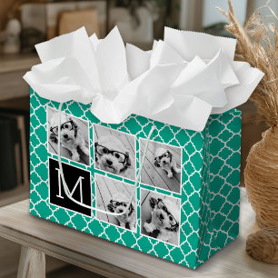 Emerald & Black Instagram 5 Photo Collage Monogram Groot Cadeauzakje