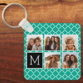 Emerald & Black Instagram 5 Photo Collage Monogram Sleutelhanger (Voorkant)