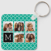 Emerald & Black Instagram 5 Photo Collage Monogram Sleutelhanger (Achterkant)