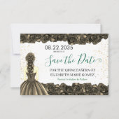 Emerald & Black Quinceañera Save the Date (Voorkant)