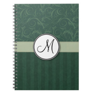 Emerald Blauwgroen Floral Wisps & Stripes met mono Notitieboek