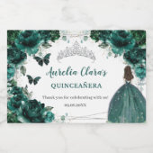 Emerald Bloem Princess Quinceañera Verjaardagsfavo Sparkling Wijnetiket (Enkel label)