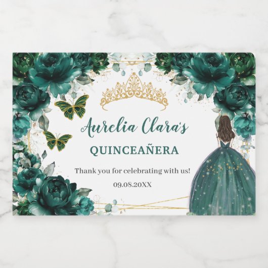 Emerald Bloem Princess Quinceañera Verjaardagsfavo Sparkling Wijnetiket (Enkel label)