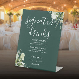 Emerald Bloemen Bruiloft Signature Dranken Reclamebord Met Voetstuk