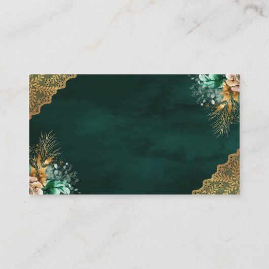 Emerald Bloemen Gouden Lace Cream Wedding QR Code Informatiekaartje (Achterkant)
