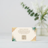 Emerald Bloemen Gouden Lace Cream Wedding QR Code Informatiekaartje (Staand voorkant)