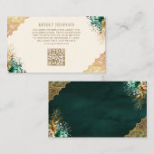 Emerald Bloemen Gouden Lace Cream Wedding QR Code Informatiekaartje (Voorkant / Achterkant)