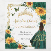 Emerald Bloemen Zonnebloemen Prinses Quinceañera Wijn Etiket (Enkel label)