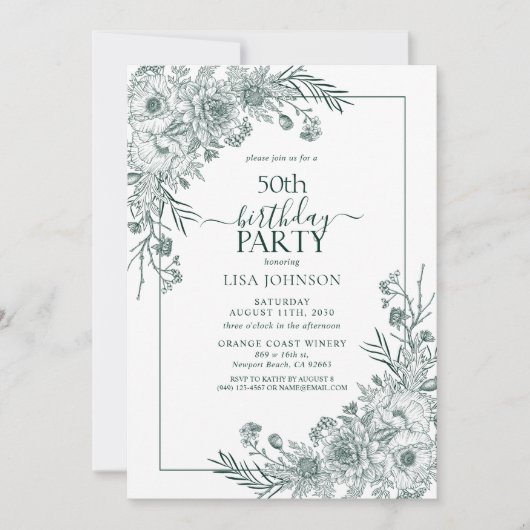 Emerald Bloemenlijn Art 50e Verjaardag Kaart (Voorkant)