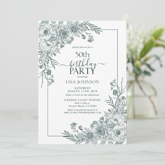 Emerald Bloemenlijn Art 50e Verjaardag Kaart (Staand voorkant)