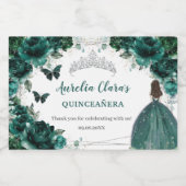Emerald Bloemige Prinses Quinceañera Verjaardagsfa Sparkling Wijnetiket (Enkel label)
