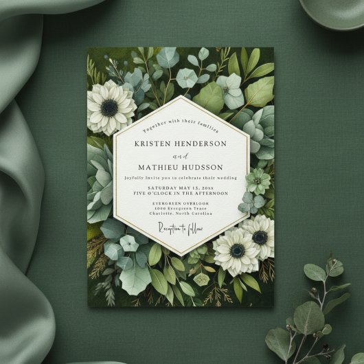 Emerald Bloom Botanische Bruiloft Kaart