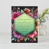 Emerald Bloom Moody Wedding Kaart (Staand voorkant)