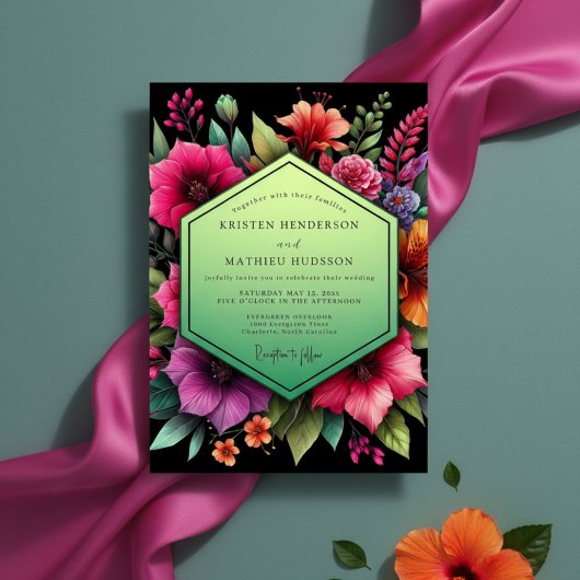 Emerald Bloom Moody Wedding Kaart