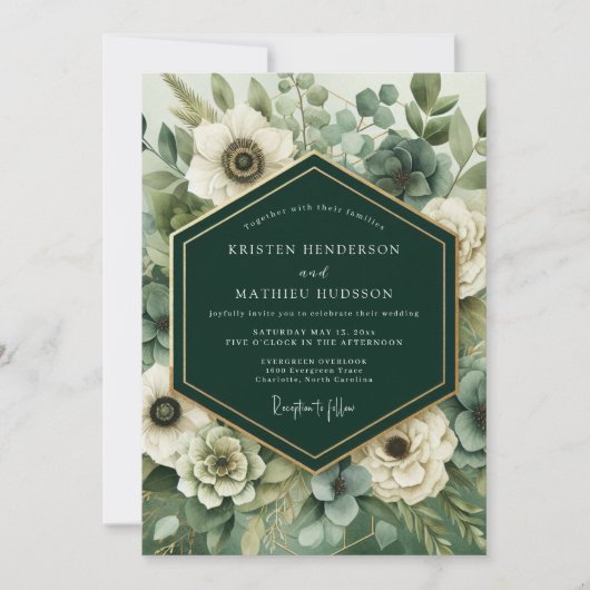 Emerald Bloom Romance Wedding Kaart (Voorkant)