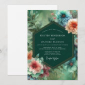 Emerald Bloom Whimsy Wedding Kaart (Voorkant / Achterkant)