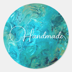 Emerald blue abstracte trendy faux marmer ronde sticker
