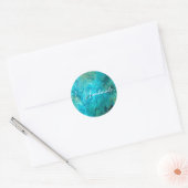 Emerald blue abstracte trendy faux marmer ronde sticker (Envelop)
